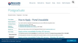 How to Apply - Portal Unavailable - Postgraduate - Newcastle University