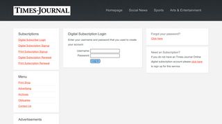 Times-Journal Online Digital Subscription Login | Times-Journal | The ...