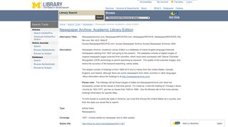 Newspaper Archive: Academic Library Edition | U-M Library