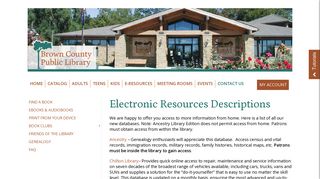 Electronic Resources Descriptions » Brown County Public Library