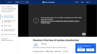 Newton's first law of motion introduction (video) | Khan Academy
