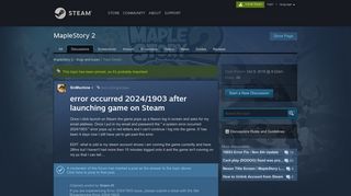 error occurred 2024/1903 after launching game on Steam ...