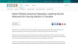 CNW | Ideon Media Acquires Nexopia, Leading Social Network for ...
