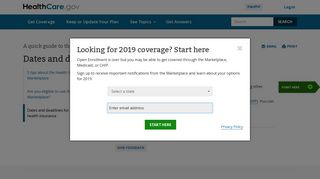 Dates and deadlines for 2019 health insurance - HealthCare.gov