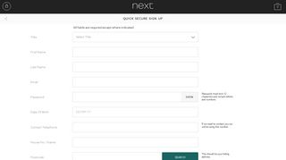 Quick Secure Sign Up Next Directory Online - Next UK