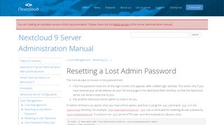 Resetting a Lost Admin Password — Nextcloud 9 Server ...