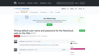 Wrong default user name and password for the Nextcloud web on the ...