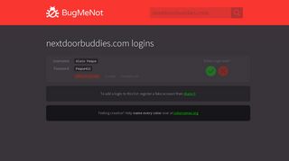 nextdoorbuddies.com passwords - BugMeNot