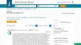 Nextep Funding, LLC | Complaints | Better Business Bureau® Profile