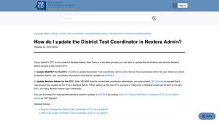 How do I update the District Test Coordinator in Nextera Admin ...