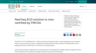 NexTraq ELD solution is now certified by FMCSA - PR Newswire