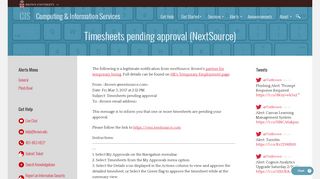 Timesheets pending approval (NextSource) | Computing & Information ...