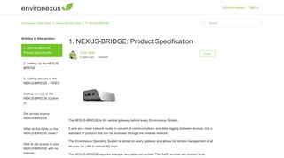 1. NEXUS-BRIDGE: Product Specification – Environexus Help Centre