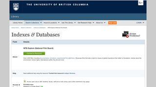 NFB Explore (National Film Board) - Indexes & Databases | UBC ...