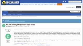 Nfl.com fantasy site password reset issues - The Shark Pool (NFL ...