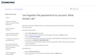 I've forgotten the password to my account. What ... - NFL Game Pass