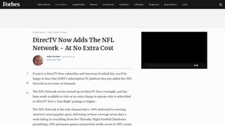 DirecTV Now Adds The NFL Network - At No Extra Cost - Forbes