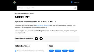 Sign in and password help for NFLSUNDAYTICKET.TV – Help Center