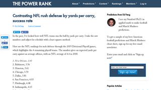 Contrasting NFL rush defense by yards per carry, success rate