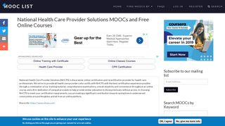 National Health Care Provider Solutions - MOOC List