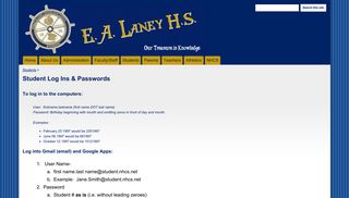 Student Log Ins & Passwords - E. A. Laney High School - Google Sites