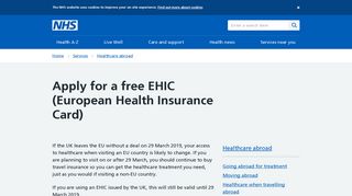 Apply for a free EHIC (European Health Insurance Card) - NHS