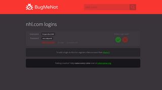 nhl.com passwords - BugMeNot