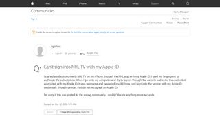 Can't sign into NHL TV with my Apple ID - Apple Community