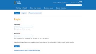 User account - NHS Health Careers