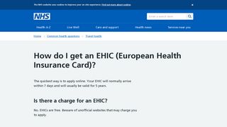 How do I get an EHIC (European Health Insurance Card)? - NHS