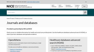 Journals and databases | Evidence Services | What we do | About | NICE