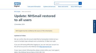 Update: NHSmail restored to all users - NHS Digital