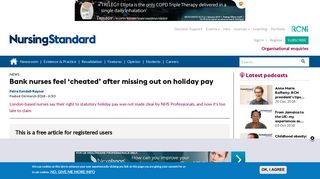 Bank nurses feel 'cheated' after missing out on holiday pay | RCNi