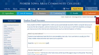 Student Email Accounts - North Iowa Area Community College - NIACC