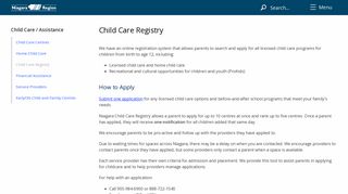 Child Care Registry - Niagara Region, Ontario