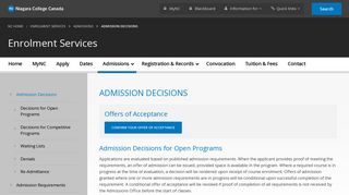 Admission Decisions | Enrolment Services | Niagara College