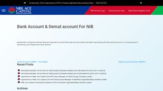 Bank Account & Demat account For NIB • NIBL Ace Capital Limited