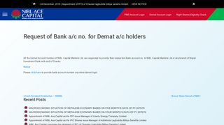 Request of Bank a/c no. for Demat a/c holders • NIBL Ace Capital Limited