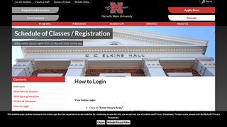 How to Login – Schedule of Classes / Registration - Nicholls State ...