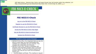 FBI NICS E-Check - Welcome Page - UNT Web Archive