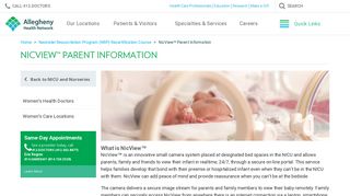 NicView™ Parent Information | Allegheny Health Network