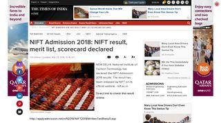 NIFT result, merit list, scorecard declared - Times of India