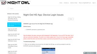 Night Owl HD App: Device Login Issues – NightOwl SP