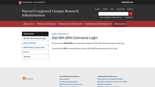Get NIH eRA Commons Login | Harvard Longwood Campus Research ...