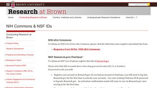NIH Commons & NSF IDs | Research at Brown | Brown University