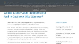 Wolters Kluwer Adds Premium Data Feed to OneSumX NILS INsource®