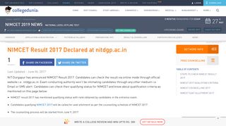 NIMCET Result 2017 Declared - Collegedunia