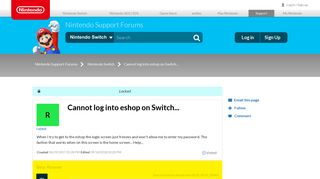 Cannot log into eshop on Switch... | Nintendo Support Forums