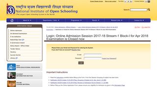Login: Online Admission Session 2017-18 Stream-1 Block-I for ... - NIOS