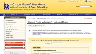Student Profile (Admission) - Individual Details: The National ... - NIOS